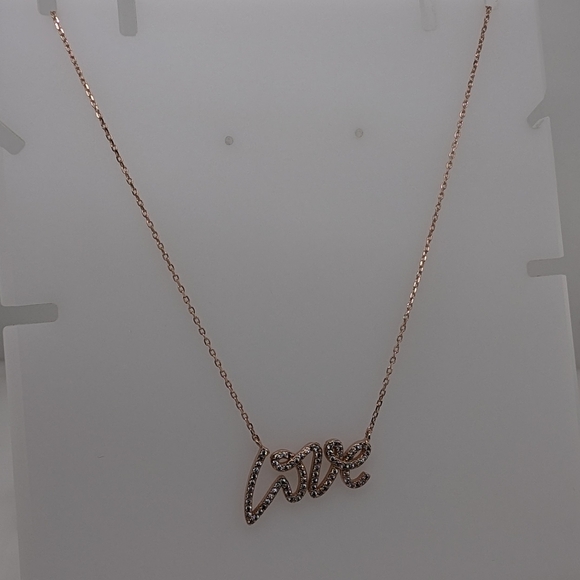 Rose Gold Adjustable Love Necklace w/ CZ Stones - Picture 3 of 7
